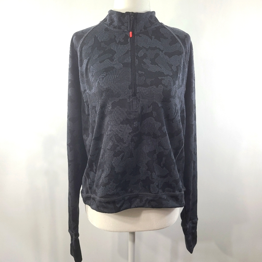 Spyder Active Camo Top Long Sleeve Boxy Crop Thumbholes Half Zip Mock Mockneck L - Picture 1 of 11